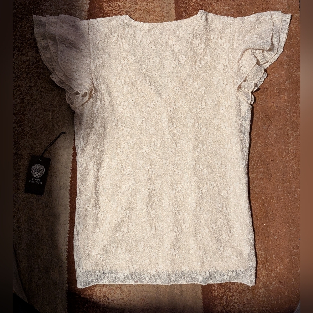 Vince Camuto Cream Lace Blouse with Ruffle Sleeves